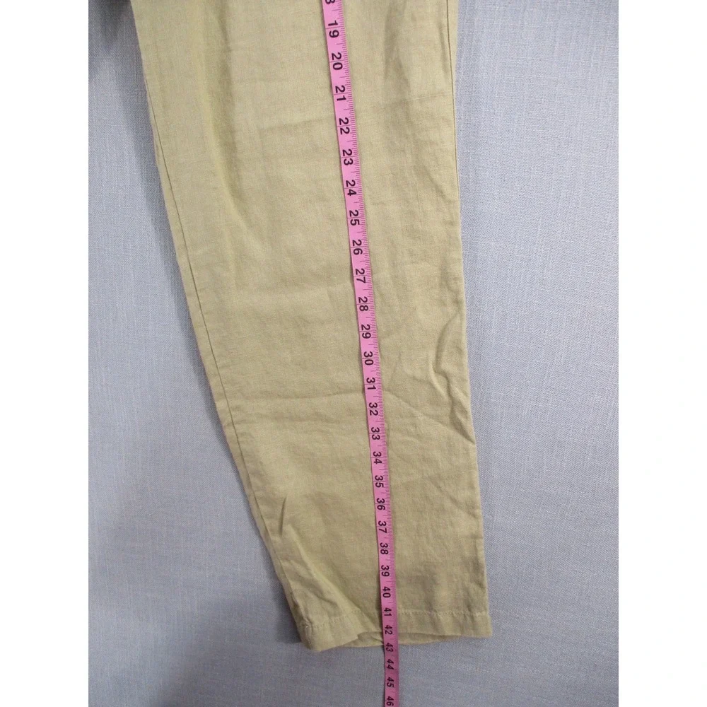 Mens Khaki Tan Linen Blend Elastic Waist Drawstring Straight Leg Pants L
